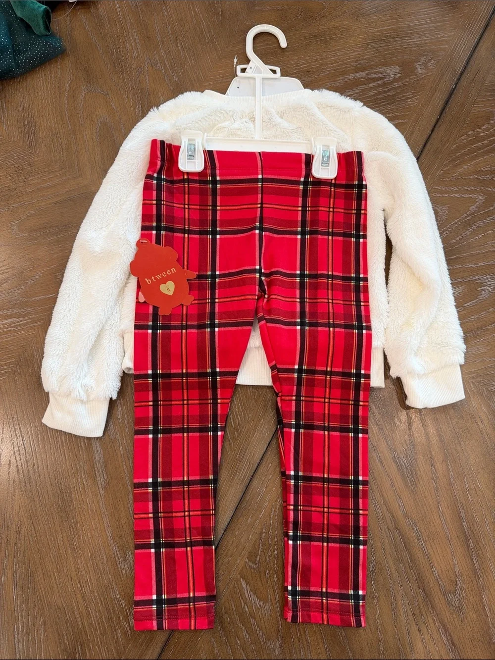 Kids Plush Unicorn Pajama Set with Red Plaid Leggings